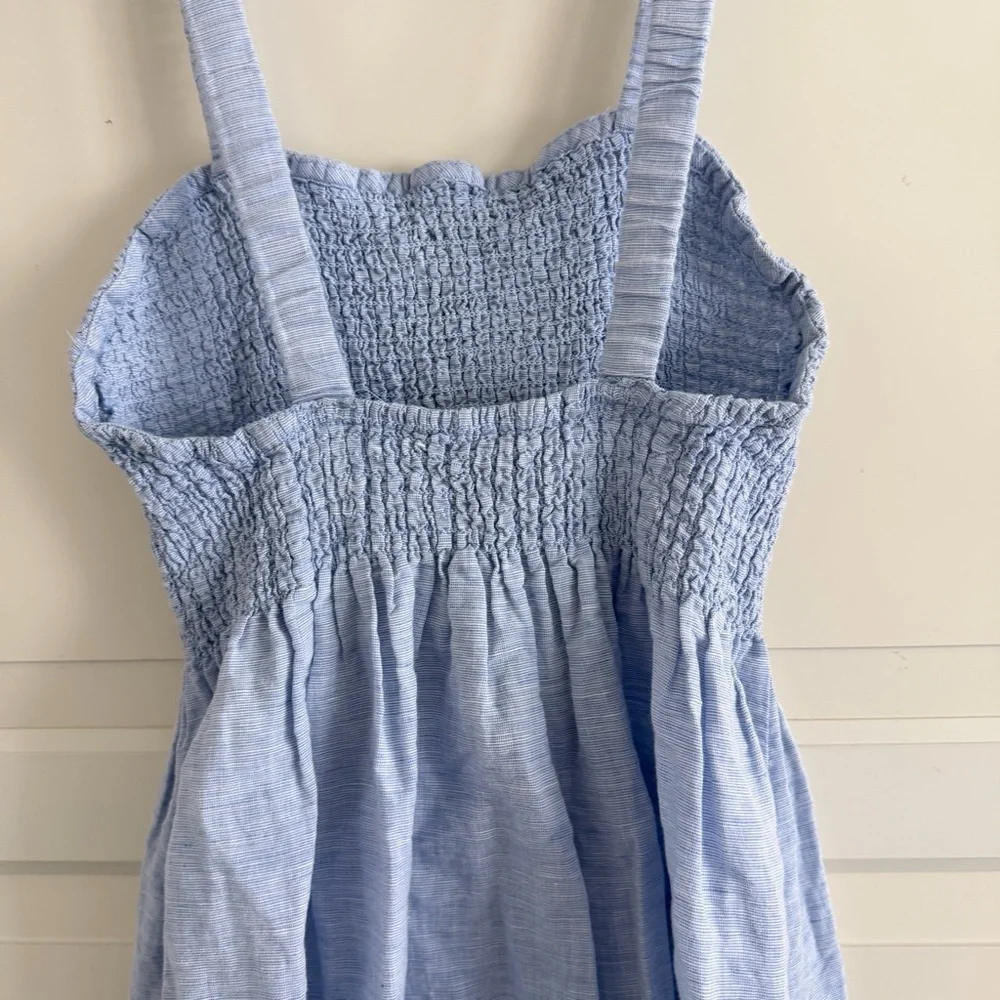 J. Crew Blue Smocked Linen-Cotton Beach Midi Dress Size Medium 41855
